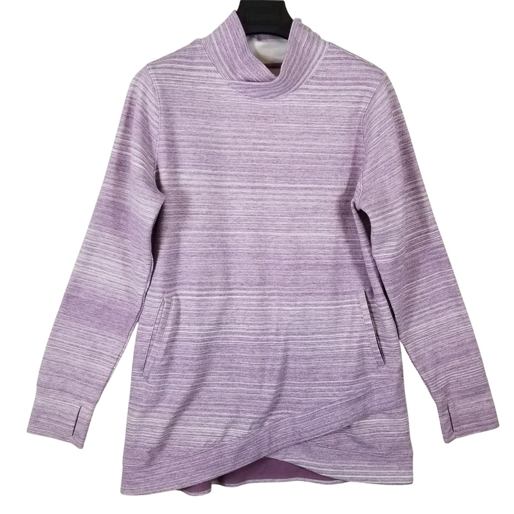 Duluth Trading Co Womens Purple Striped Funnel Neck Tunic‎ Sweatshirt Size L